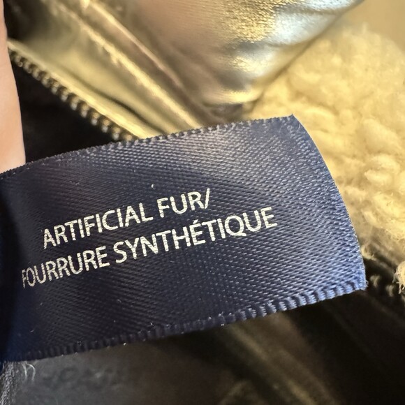 PAJAR Canada Metallic Silver Puffer Tote Bag Faux Shearling Trim Quilted Handbag - Picture 15 of 16